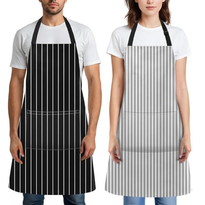 Britimes Apron with Pockets, 32x28 inch, 2 Pack, Striped - color: Black Grey Stripes