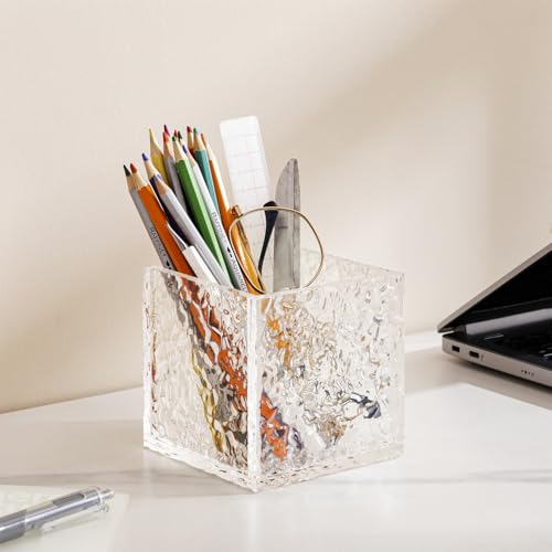 Remote Control Holder, Acrylic Desk Organizer Stone Texture TV Remote Holder Cosmetic Storage Box Modern Remote Organizer Remote Storage Box for Home Office School.