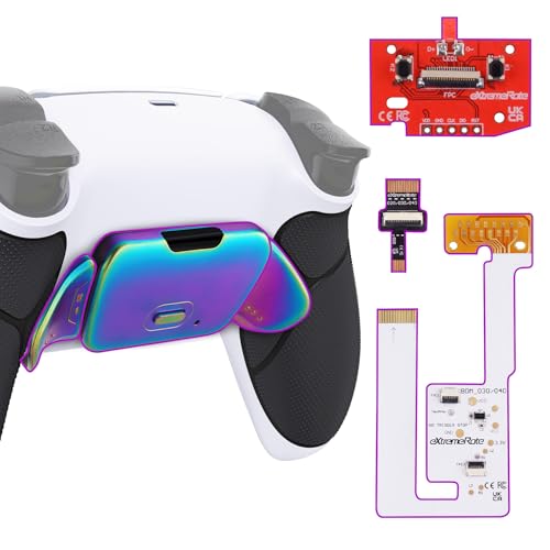 eXtremeRate Rainbow Aura Blue Purple Real Metal Buttons RMB RISE V3 Remap Kit for PS5 Controller BDM-030 040 050, Black Rubberized Grip White Bottom Shell Programable Back Buttons for PS5 Controller - color: White Black Rainbow