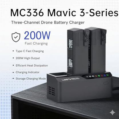 200W Fast Charging Hub for DJI Mavic 3 3pro Classic/Cine/Enterprise Battery and Controller, Three-Channel Parallel, Mavic 3 Pro Battery Charger with Discharge Storage, Drone Accessories