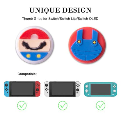 PERFECTSIGHT Cute Thumb Grips Cap Compatible with Nintendo Switch Joycon/OLED/Lite, Soft Silicon Joystick Caps, Kawaii Skin Button Stick Cover 3D Analog Kit for NS Controller, Brother - color: Red+Green Brother