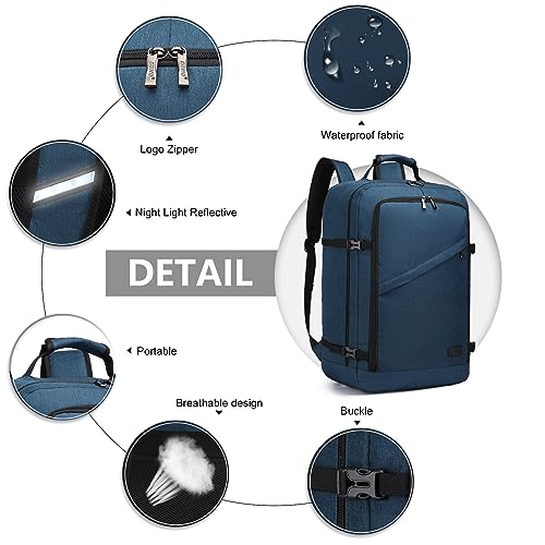 Kono Travel Backpack Airline Approved Overhead Bin Personal Item Bag - color: Navy, size: Large