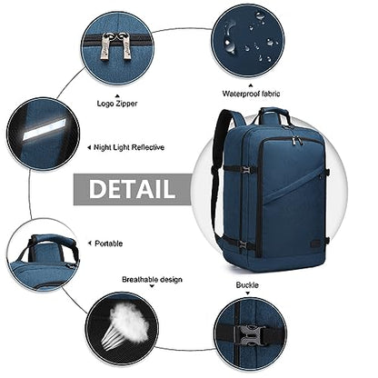 Kono Travel Backpack Airline Approved Overhead Bin Personal Item Bag - color: Navy, size: Large