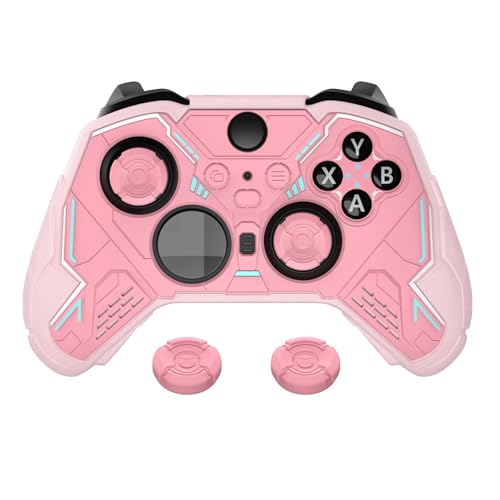 PlayVital Stellar Mecha Silicone Cover Skin for Xbox Elite Series 2 & Elite Series 2 Core, Non-Slip Grip Protector for Xbox Elite 2 with Thumb Grips & Stickers, Peach Pink & Blossom Pink - color: Peach Pink & Blossom Pink