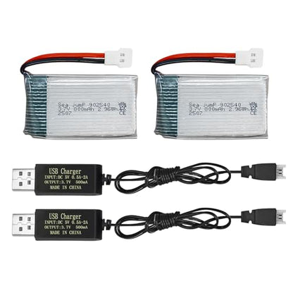 sea jump 2PCS 3.7V 800mAh 25C Lipo Battery with Molex Plug and USB Charging Cable Compatible with WLtoys SYMA Most Drone, Quadcopters, Aerial Drones, Gliders, Robot Batteries