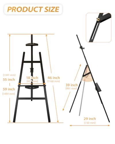 Pine Wood A-Frame Art Easel Stand, Foldable Wooden Easel for Painting,Black - style: Black