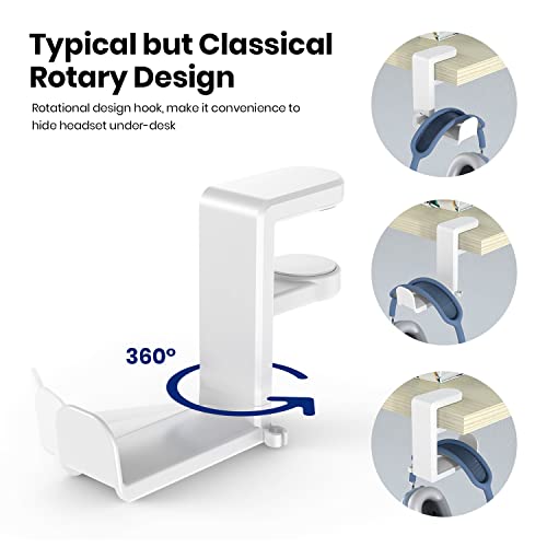 EURPMASK Rotating Headphone Stand,Adjustable Clamp-on Headset Holder Hanger - color: White 1 Pack
