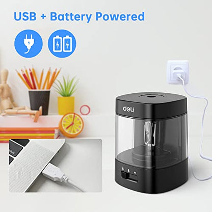 Deli Electric Pencil Sharpener, Automatic Pencil Sharpeners, Black - color: Black