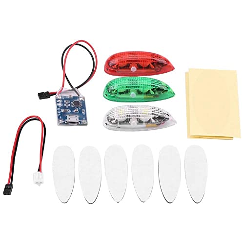 3PCS RC Plane Wireless LED Light Kit for Airplane Aircraft Helicopter Fix Wing Quadcopter, Water Droplet Shape Double/Quick/Flicker Flash Drone Lights, Green White LED Flashing
