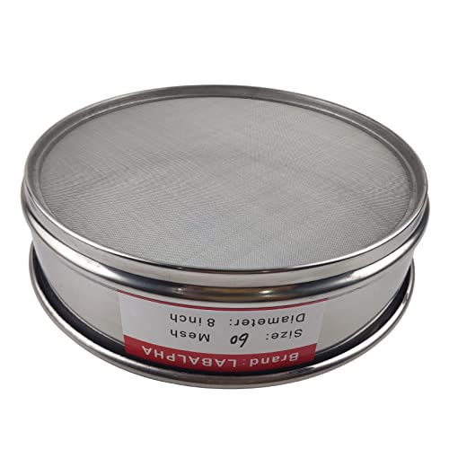 LABALPHA 60 Mesh Lab Sieves, #60 Mesh Test Sieve, 8'' Diameter, 304 Stainless Steel Wire Cloth (0.3mm) - size: 60 mesh (0.3mm)