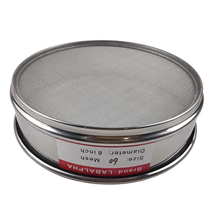 LABALPHA 60 Mesh Lab Sieves, #60 Mesh Test Sieve, 8'' Diameter, 304 Stainless Steel Wire Cloth (0.3mm) - size: 60 mesh (0.3mm)