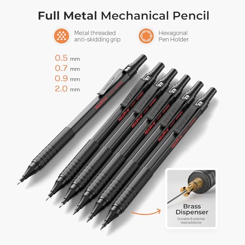 Nicpro 35PCS Metal Mechanical Pencil Set, Art Supplies with Case - color: Black