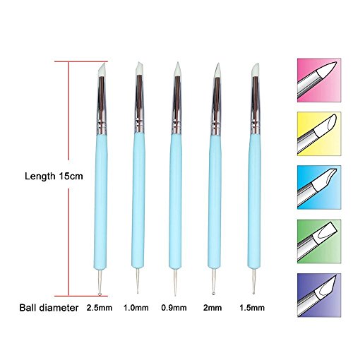 COMIART 5 X 2 Way Ball Styluses Dotting Tool Silicone Color Shaper Brushes Pen for Polymer Clay Pottery Modeling Sculpture Nail Art