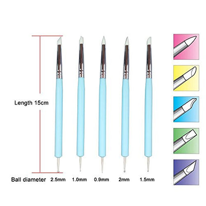 COMIART 5 X 2 Way Ball Styluses Dotting Tool Silicone Color Shaper Brushes Pen for Polymer Clay Pottery Modeling Sculpture Nail Art