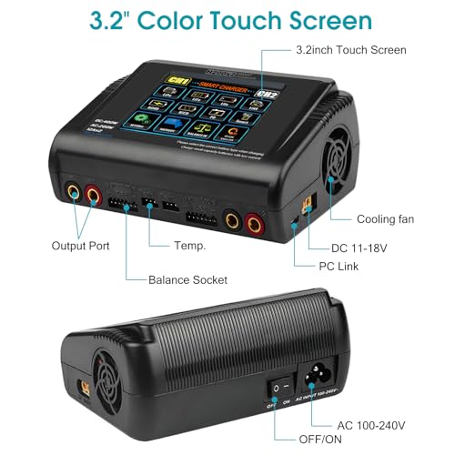 Dual LiPo Charger Touch Screen Battery Charger Discharger AC200W DC400W 12A