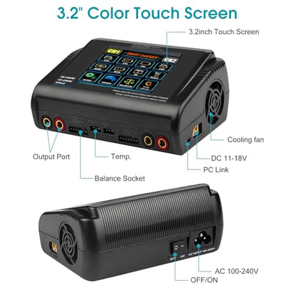 Dual LiPo Charger Touch Screen Battery Charger Discharger AC200W DC400W 12A