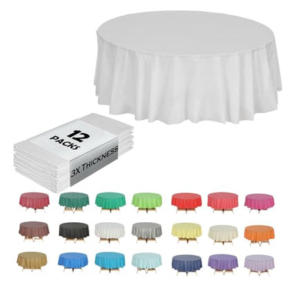 Evershine 3X Thicker Heavy Duty Plastic Table Covers Round Tablecloth, Disposable Tablecloth 12 Pack Round 84" White - color: White, size: 12 PACK Round 84"