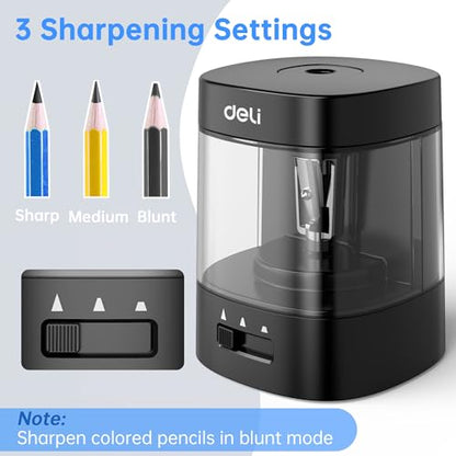 Deli Electric Pencil Sharpener, Automatic Pencil Sharpeners, Black - color: Black