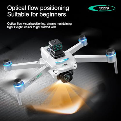 ikaufen S159 Drone with Built-in 5.9in screen control, GPS positioning, brushless motor, optical flow positioning, ESC camera, obstacle avoidance function, body tips power consumption+2 Battery(S159 screen control+ 2 Battery White) - size: S159 Dual Camer
