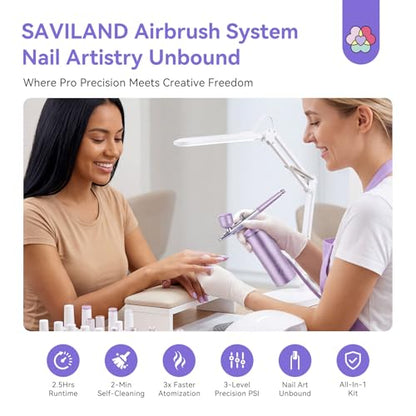 SAVILAND 30PSI Nail Art Airbrush Kit with Compressor Purple - color: Light-Purple