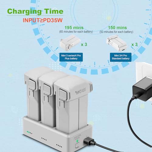 Hanatora Charger Hub with Storage Charging for DJI Mini 3,Mini 4/3 Pro Battery,Three Batteries in Sequence Charge Accessories