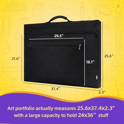 JJRING 24x36 Art Portfolio Tote Bag With Shoulder Strap, Black - size: 24''*36''
