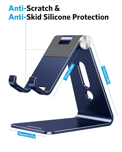 OMOTON C2 Adjustable Cell Phone Stand with Charging Cutout, Navy Blue - color: Navy Blue