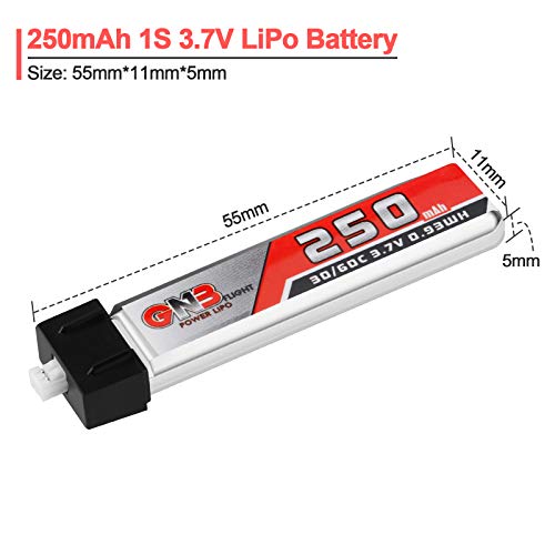 1S 3.7V 250mAh 30C LiPo Battery 4Pack Micro JST 1.25 for Tiny Whoop Drone