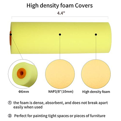 Voomey 4 Inch Foam Paint Roller, High Density Flat Head Foam 24 ack - style: 4 inch 24 pack（yellow）