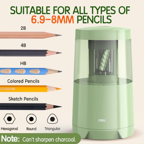 Deli Electric Pencil Sharpener, Automatic Pencil Sharpeners, Green - color: Green