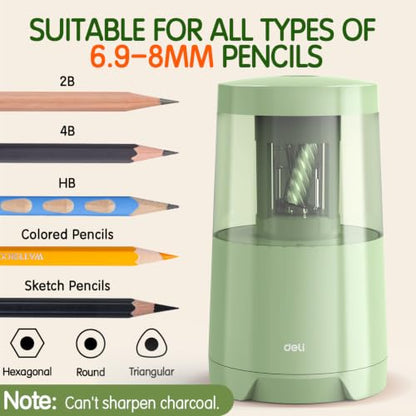Deli Electric Pencil Sharpener, Automatic Pencil Sharpeners, Green - color: Green