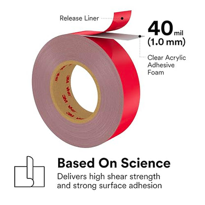 3M 4910 VHB Mounting Tape, Acrylic Foam, Permanent Bonding, Heavy Duty, Clear, 0.5 in x 5 yd, 1 Roll - size: 1 Pack (1 Roll)