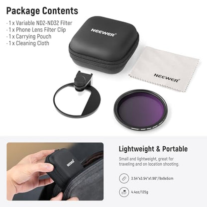 NEEWER 67mm Clip On Variable ND Filter Kit with Cold Shoe Phone Clip, Adjustable ND2-32 Filter Compatible with iPhone 17 16 15 Pro Max Plus Android Samsung Galaxy S24 S25 Ultra - style: ND2-ND32 w Threaded Adapter Ring