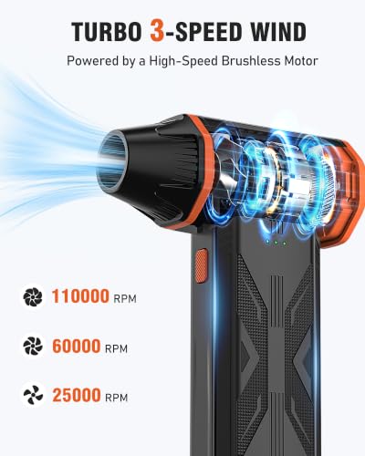 Electric Air Duster, 110000 RPM Cordless Rechargeable Compressed Air Duster