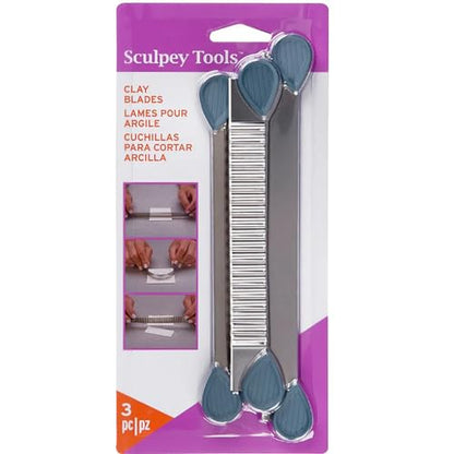Sculpey 3-Piece Clay Blades, Rigid Wavy & Flexible Stainless-Steel Slicers