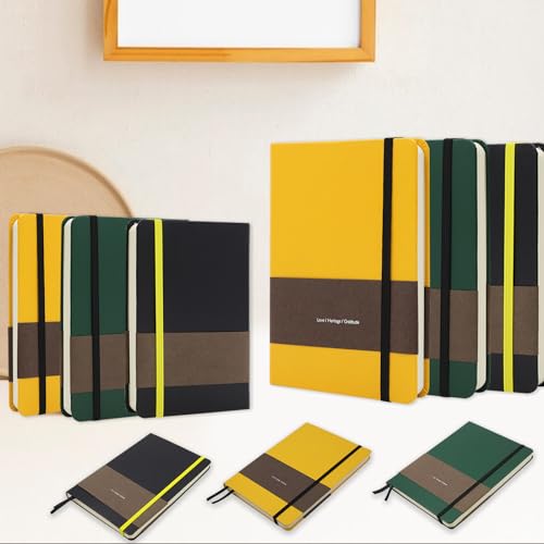 A5 Leather Hardcover Notebook - 192 Pages Thick 100GSM Paper, Dotted/Grid/Blank, with Elastic Band & Inner Pocket for Writing, Sketching, Journaling (Black)