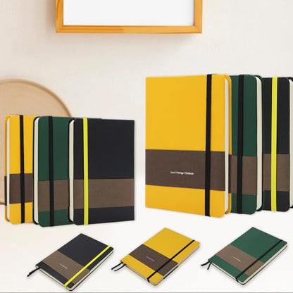 A5 Leather Hardcover Notebook - 192 Pages Thick 100GSM Paper, Dotted/Grid/Blank, with Elastic Band & Inner Pocket for Writing, Sketching, Journaling (Black)