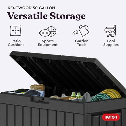Keter Kentwood 50 Gal Outdoor Storage Box and Patio Side Table - color: Dark Grey