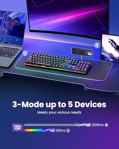 Redragon K671KS Wireless Mechanical Gaming Keyboard, Tri Mode BT/2.4G/USB-C Hot Swappable Custom Keyboard, RGB Backlit Computer Gaming Keyboards, PBT Keycaps, Programmable for PC/Tablet/MAC - color: Deep Black