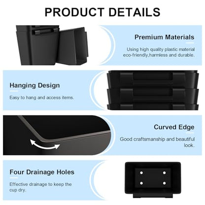 6 Pack Black Rolling Cart Accessories with 6 Hanging Cup Holder and 6 Hooks - color: Black