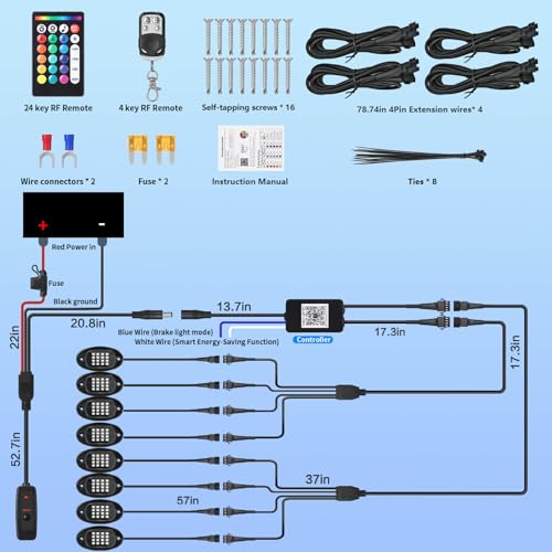 8Pods RGB LED Rock Lights Multicolor Underglow Accent Light Kit 12V - size: 8Pods