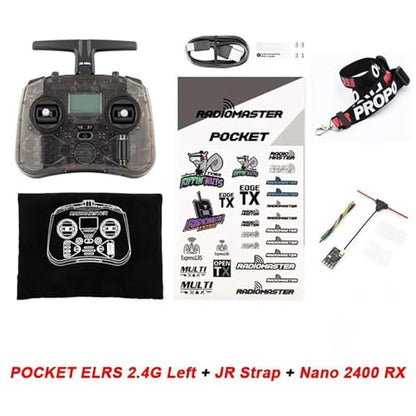 SPARKHOBBY RadioMaster Pocket Remote Control Left 2.4GHz ELRS FCC with Hall Gimbal Transmitter for RC Fixed-Wing Boat Drones (Black Left Strap RX) - style: Black Left Strap RX