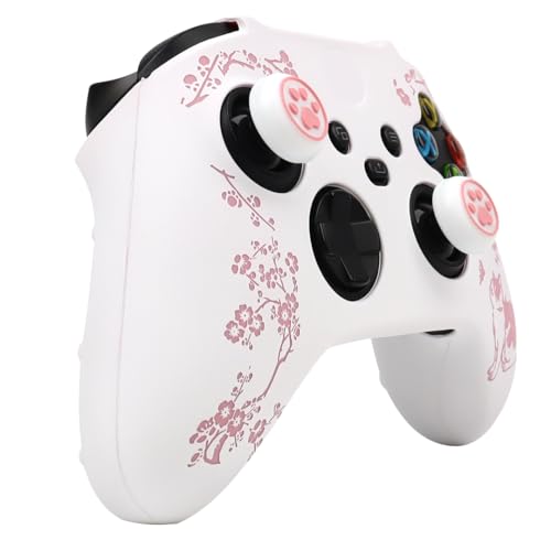 Cat Among Blossoming Branches Skin Compatible with Xbox Series X Wireless Controller, RALAN Protector Case， Customised Thumb Grips Cap - color: Cat White Pink