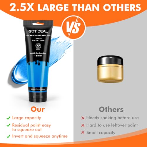 GOTIDEAL Metallic Blue Acrylic Paint, 8.45oz/250ml, Art Craft Paints - color: Metallic cerulean blue