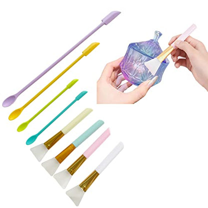 Szecl 8Pcs Double Ended Silicone Spatula Tool for Epoxy Resin 4Pcs Brush Mini Spatula Scraper Set 3 Sizes Stir Sticks DIY Mixing Resin Liquid Last Drop Spatula Silicone Long Spoons for Thin Jar, Paint