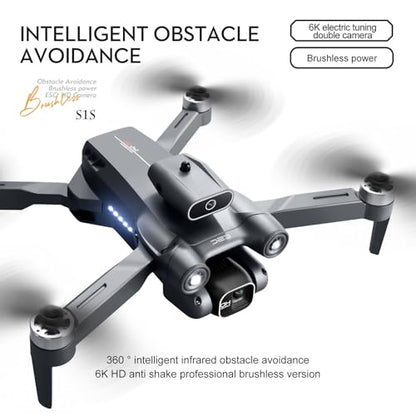 Sonilco S1S Mini Drone with Dual Lens Camera, Brushless Motor, 4-Sided Obstacle Avoidance, LED Light Bar, Altitude Hold, One-Key Return, Wi-Fi FPV, 18min Flight Time, 2 Batteries – Foldable Design (Ages 14+)