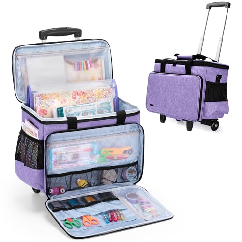 Yarwo Upgraded Rolling Craft Bag with Detachable Trolley and Multi-Pockets - color: Purple