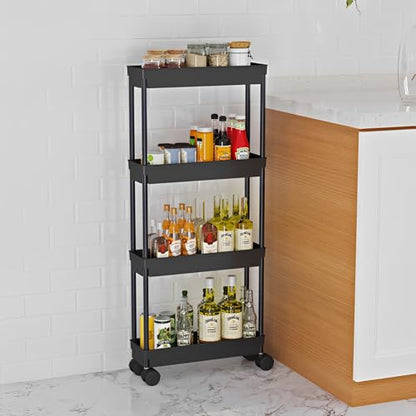 Sooyee 4 Tier Slim Storage Cart, Black - color: Black, size: Slim 4 Tier