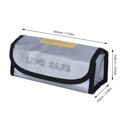 7.28x2.95x2.36in Fireproof Storage Bag Hook and Loop Fasteners Secure Enclosed Design High Temp Resistance Pouch for LIPO Battery