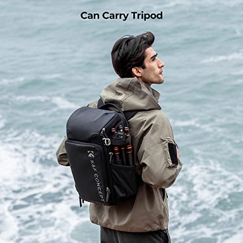 K&F CONCEPT Camera Backpack, 22L Expandable Camera Bag with Rain Cover - color: Black